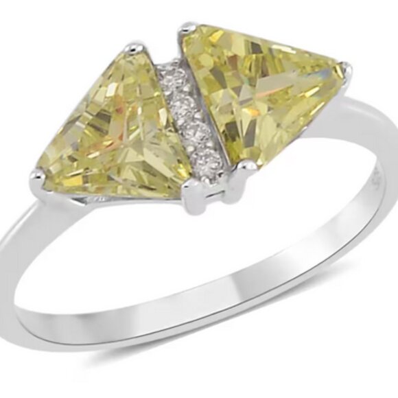 STERLING SILVER Simulated Peridot and White Diamond Ring in Rhodium Over 925 - Picture 1 of 4